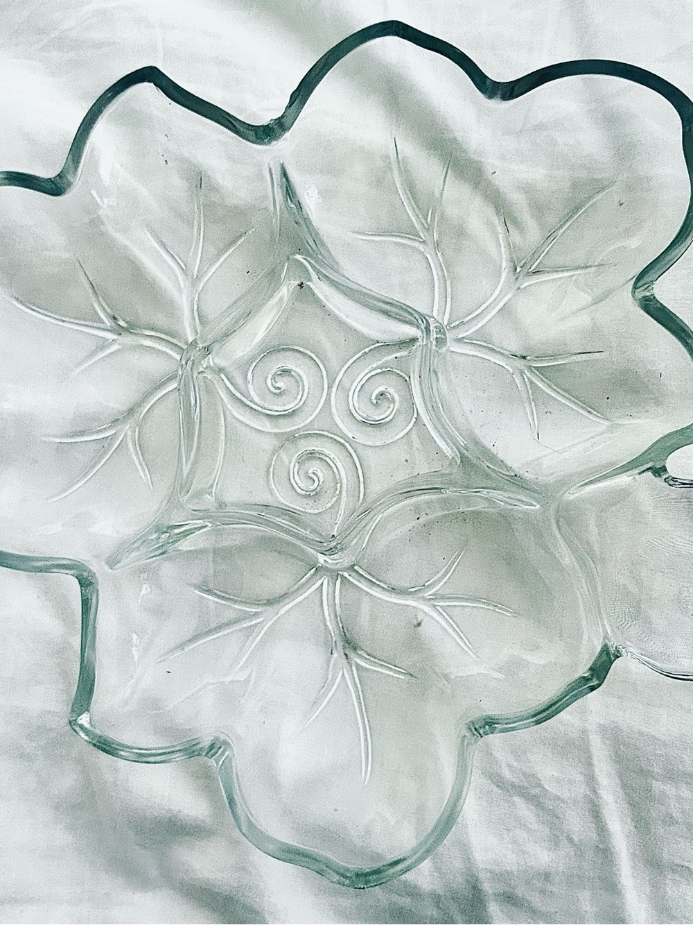 Candy Centerpiece Clear Glass Leaf Design- 10” Long 8.5” Wide